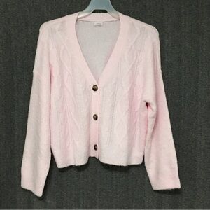 Auden Women’s Plus Size 1X Pink Long Sleeve Button Sweater Cardigan Sleepwear